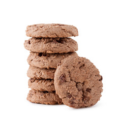 chocolate chips cookies on a white background