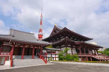 Tokyo Tower and Zojo-ji Temple in Tokyo, Japan