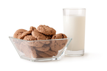 glass of milk and chocolate chip cookie