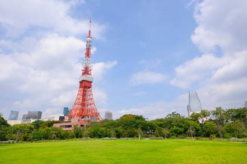 Naklejka premium Tokyo Tower and Shiba Park in Tokyo, Japan