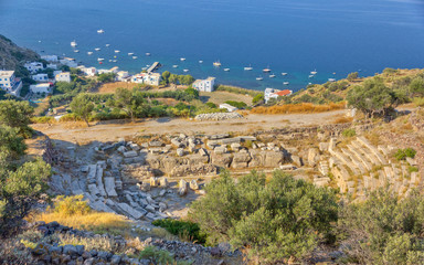 Fototapeta premium Milos ancient theater and Klima village