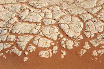 Soil detail of a dry pan, in the Sossusvlei sand dunes, Namib de