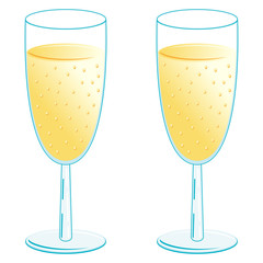 Champagne glasses over white background