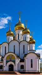 Fototapeta na wymiar Classical orthodox cathedral with golden domes