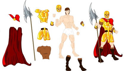 Guerrero de armadura dorada por capas