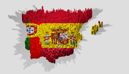 Spain and portugal map mounted over blocks