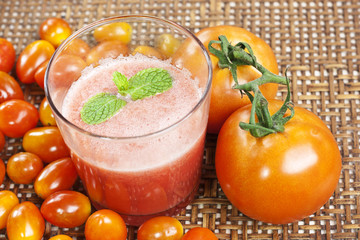 Tomatoes juice in basket