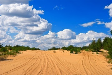 Fototapeta premium sandy desert an a blue clouds