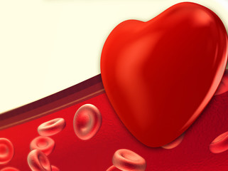 Heart and Red blood cells flowing through veins