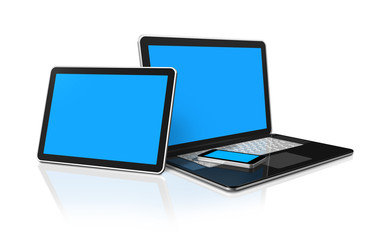 Obraz na płótnie Canvas laptop, mobile phone and digital tablet pc computer