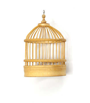 Wooden Birdcage Insulated On White