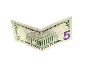American five dollar banknote isolated over white
