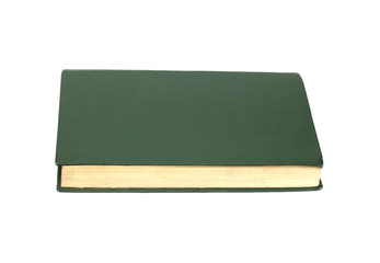 Green books on white background isolated