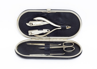 Leather manicure case isolated on white.