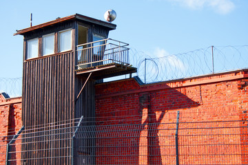 A guard tower and prison wall in Helsinki prison