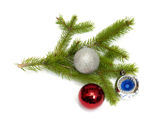 Firry twig and toys (color spheres).