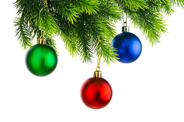 Christmas concept with baubles on white