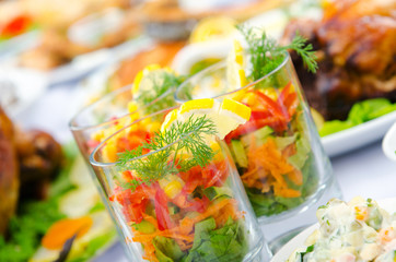 Table served with tasty meals