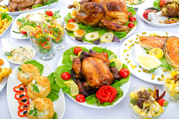 Table served with tasty meals