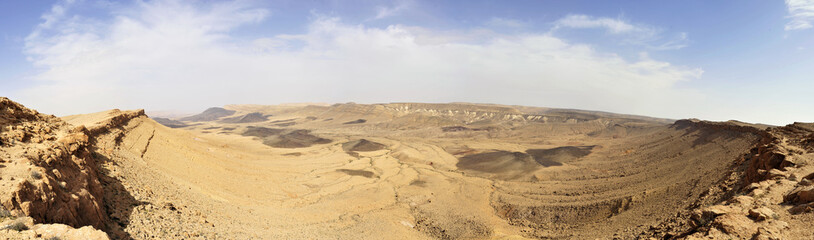 Panorama of Ramon Crater in Negev Desert.
