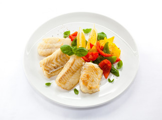 Fish dish - fried fish fillets and vegetables