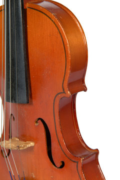 A fragment of a violin isolated on a white background