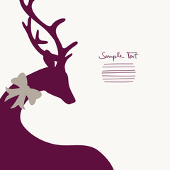 Xmas Card Purple Reindeer Cropped With Bow