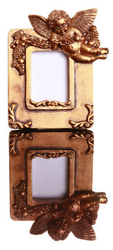 Set of miniature golden angel frames isolated