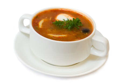 Solyanka soup isolated - russian and ukrainian cuisine