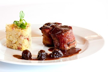 Grilled meat and potato salad