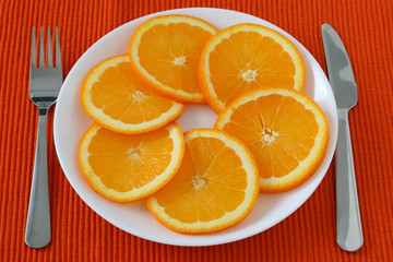 cut orange on a plate