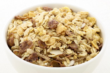 chocolate cornflakes and almonds muesli or granola