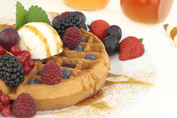 Waffle with vanilla ice cream