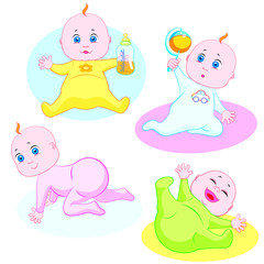 Four cute babies playing and smiling