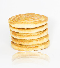 Flapjack chocolate chip cookie stack with one alone, isolated ov