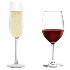 glasses of champagne and red wine