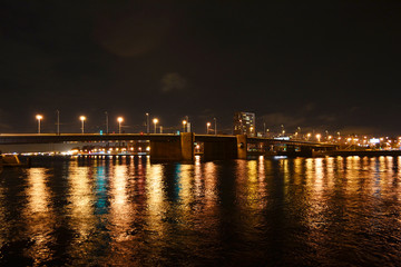 Fototapeta na wymiar Night view of Volodarsky Bridge in St Petersburg