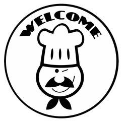Outlined Winked Chef Man Face Cartoon Circle