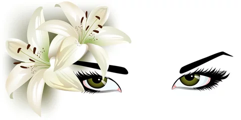 Selbstklebende Fototapeten grüne Augen mit Lilien © Lyudmyla