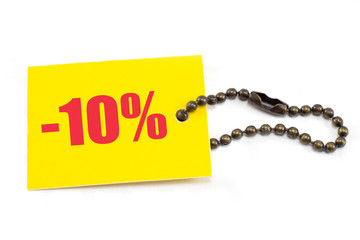 Yellow tag with chain showing 10% discount