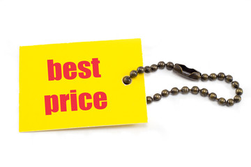 Yellow tag with chain showing best price