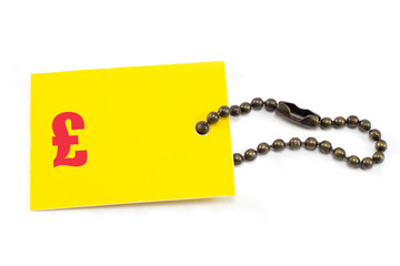 Yellow tag with chain showing pound price
