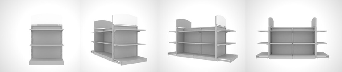 set of shop shelves isolated on white background
