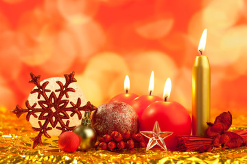 christmas red snowflake with candles