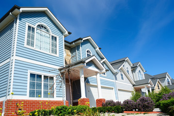 Row of bright new family homes