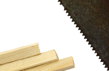 wooden beams and an old saw