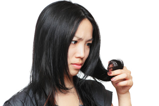Young woman have hair problem