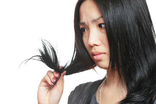 Young woman have hair problem