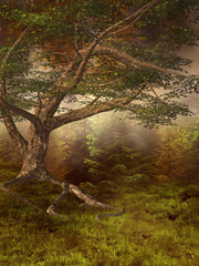 Jesienna łąka z drzewem © Obsidian Fantasy