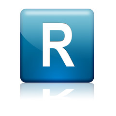 Boton cuadrado azul letra R